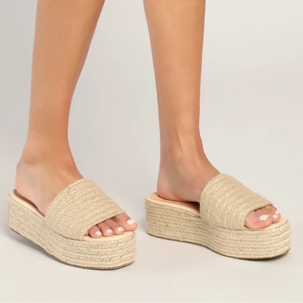 🍉☀️Lulu’s O'Ahu 2 Natural Espadrille Platforms Slide Sandals Women's